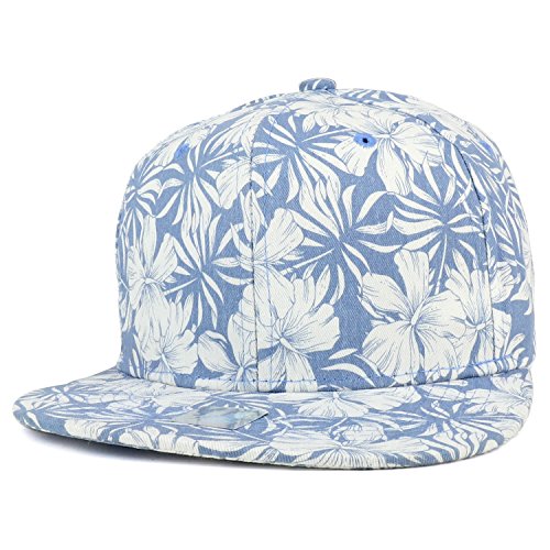 Trendy Apparel Shop Tropical Flower Pattern Print Cotton Flatbill Snapback Cap