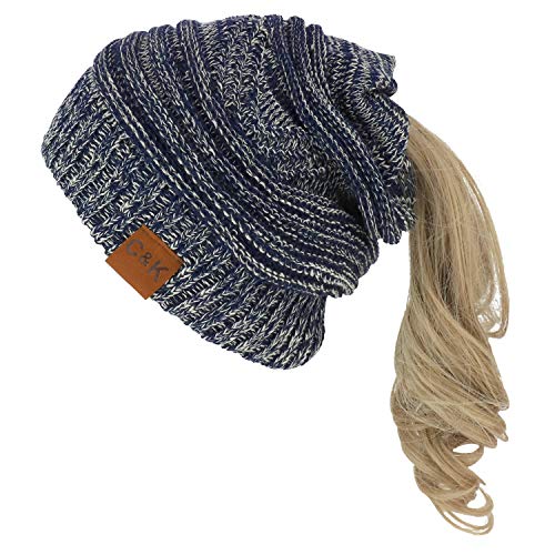 Trendy Apparel Shop 2 in 1 Winter Multi Knit Ponytail Slouchy Beanie Neck Warmer