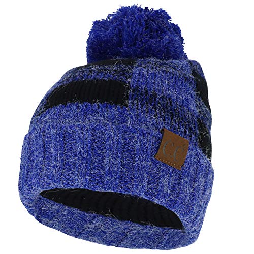 Trendy Apparel Shop Buffalo Checkered Pom Cuff Winter Mohair Knit Beanie