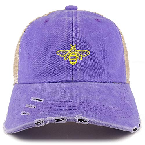 Trendy Apparel Shop Bee Embroidered Pigment Dyed Mesh Back Frayed Bill Cap
