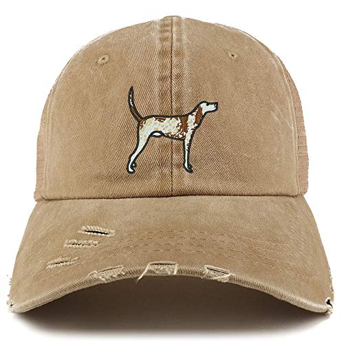 Trendy Apparel Shop Pointer Dog Embroidered Frayed Bill Trucker Mesh Back Cap