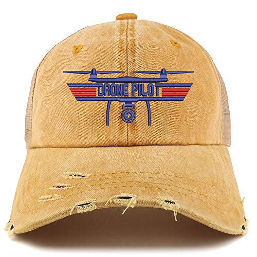 Trendy Apparel Shop Drone Top Gun Pilot Embroidered Frayed Bill Trucker Mesh Back Cap