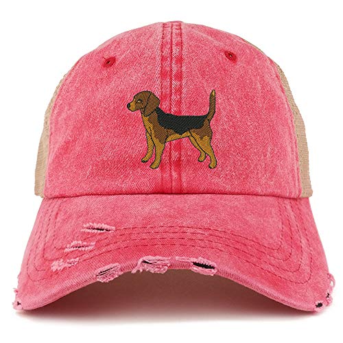 Trendy Apparel Shop Beagle Dog Embroidered Frayed Bill Trucker Mesh Back Cap