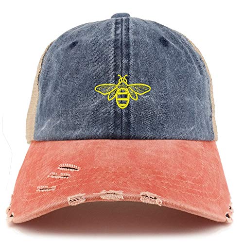 Trendy Apparel Shop Bee Embroidered Pigment Dyed Mesh Back Frayed Bill Cap
