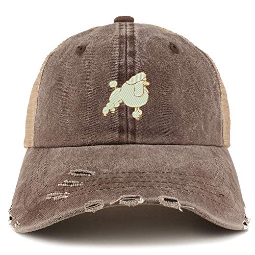 Trendy Apparel Shop Poodle Dog Embroidered Frayed Bill Trucker Mesh Back Cap