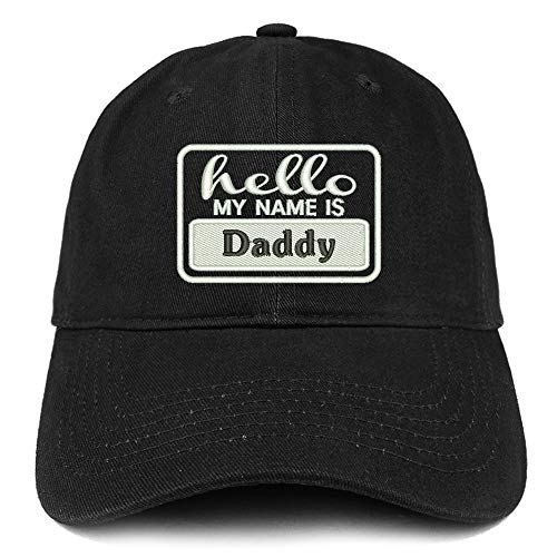 Trendy Apparel Shop Hello My Name is Daddy Soft Crown 100% Brushed Cotton Cap