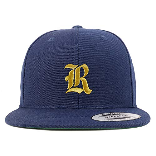 Trendy Apparel Shop Old English Gold R Embroidered Snapback Flatbill Baseball Cap