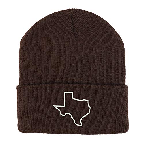 Trendy Apparel Shop Texas State Outline Embroidered Winter Long Cuff Beanie
