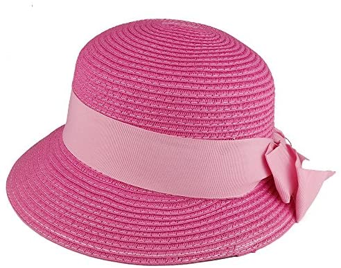 Trendy Apparel Shop Girl's Summer Paper Braid Cloche Sun Hat with Ribbon Hat Band