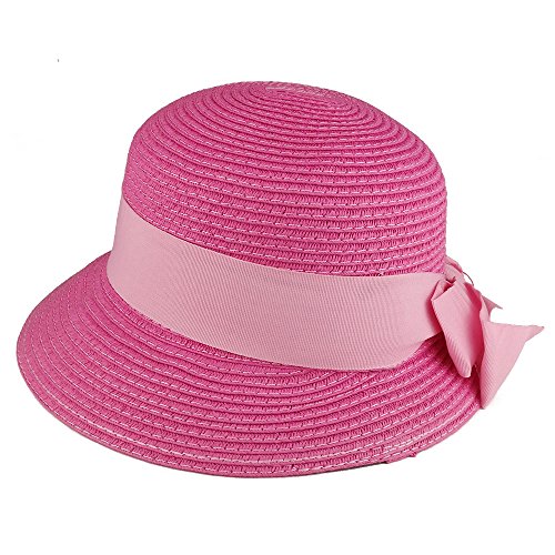 Trendy Apparel Shop Girl's Summer Paper Braid Cloche Sun Hat with Ribbon Hat Band