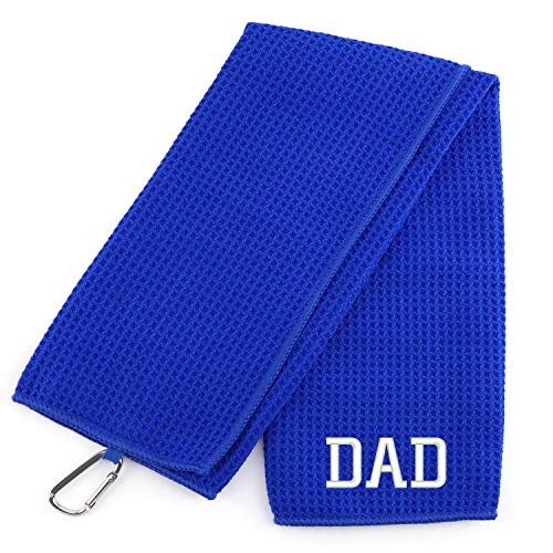 Trendy Apparel Shop Dad Embroidered Trifold Waffle Textured Microfiber Gold Towel with Carabiner