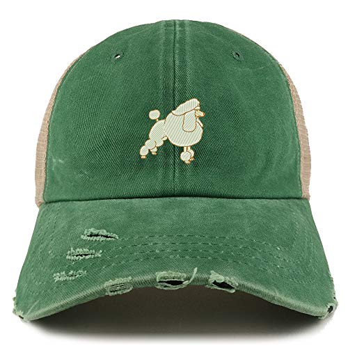 Trendy Apparel Shop Poodle Dog Embroidered Frayed Bill Trucker Mesh Back Cap