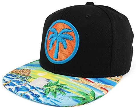 Trendy Apparel Shop Palm Tree Print and 3D Puff Embroidered Flatbill Snapback Cap