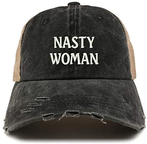 Trendy Apparel Shop Nasty Woman Washed Front Mesh Back Frayed Bill Cap