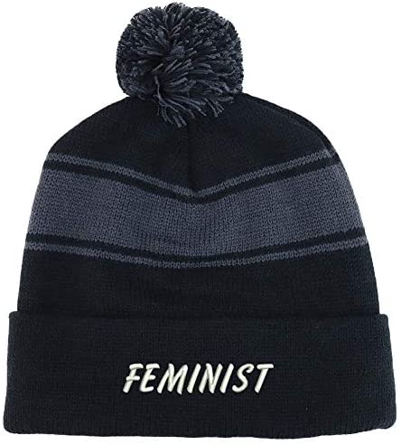 Trendy Apparel Shop Feminist Two Tone Pom Striped Long Beanie Hat
