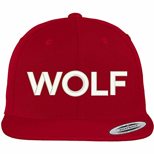 Trendy Apparel Shop Wolf Embroidered Flat Bill Snapback Ball Cap
