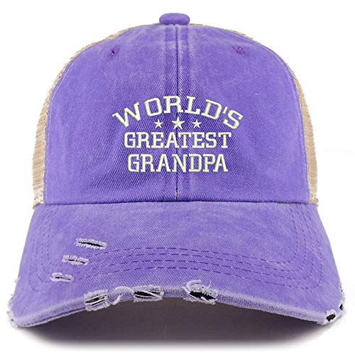Trendy Apparel Shop World's Greatest Grandpa Washed Mesh Back Frayed Bill Cap