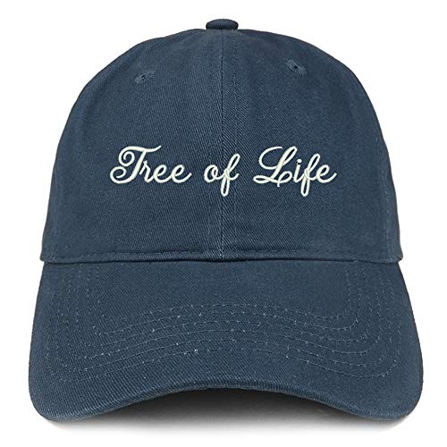Trendy Apparel Shop Tree of Life Script Embroidered Soft Crown 100% Brushed Cotton Cap