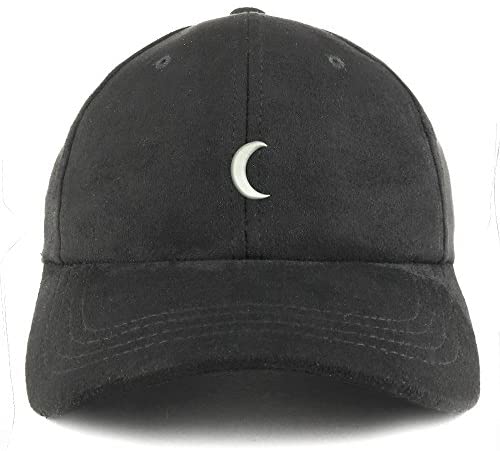 Trendy Apparel Shop Crescent Moon Embroidered Faux Suede Leather Adjustable Cap