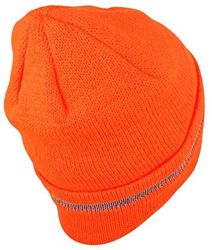 Trendy Apparel Shop High Visibility Reflective Striped Long Cuff Knit Beanie Hat