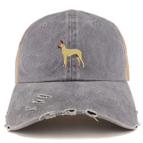 Trendy Apparel Shop Great Dane Dog Embroidered Frayed Bill Trucker Mesh Back Cap