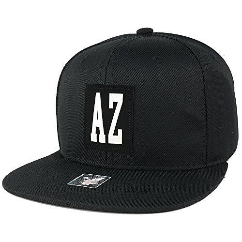 Trendy Apparel Shop Cotton 6 Panel Flatbill Snapback Cap with State Rubber Patch - Black