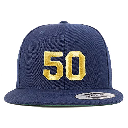 Trendy Apparel Shop Number 50 Gold Thread Flat Bill Snapback Baseball Cap