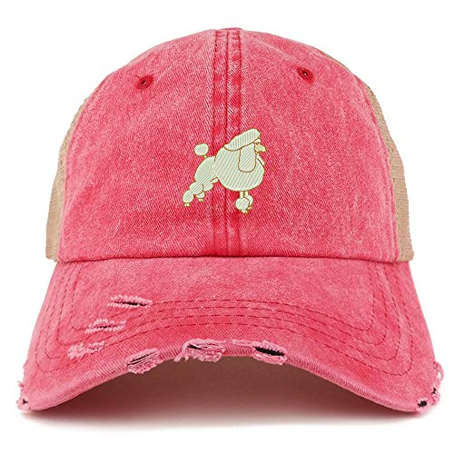 Trendy Apparel Shop Poodle Dog Embroidered Frayed Bill Trucker Mesh Back Cap