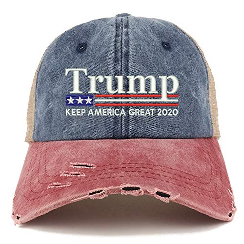 Trendy Apparel Shop Trump Keep America Great 2020 Flag Frayed Bill Trucker Cap