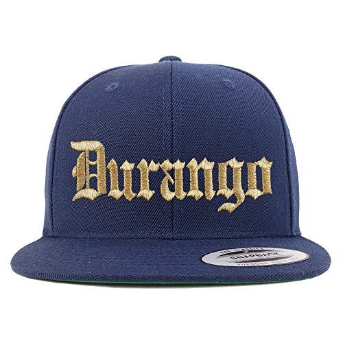 Trendy Apparel Shop Old English Durango Gold Embroidered Flatbill Snapback Baseball Cap
