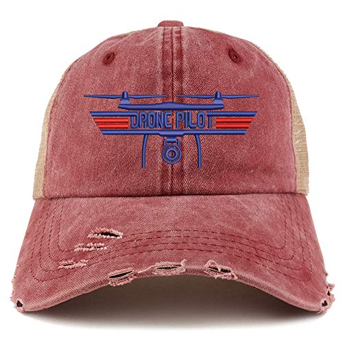 Trendy Apparel Shop Drone Top Gun Pilot Embroidered Frayed Bill Trucker Mesh Back Cap