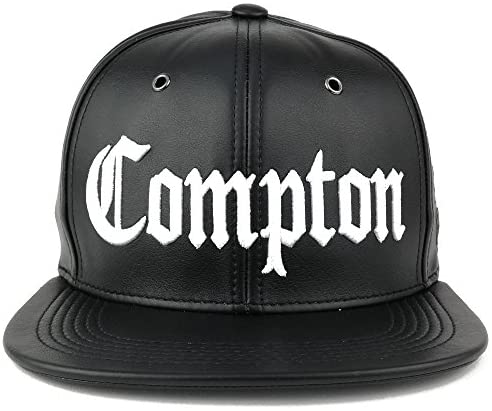 Trendy Apparel Shop Compton 3D Embroidered PU Leather Style Flatbill Snapback Cap