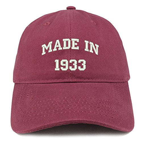 Trendy Apparel Shop Made in 1933 Text Embroidered 88th Birthday Brushed Cotton Cap