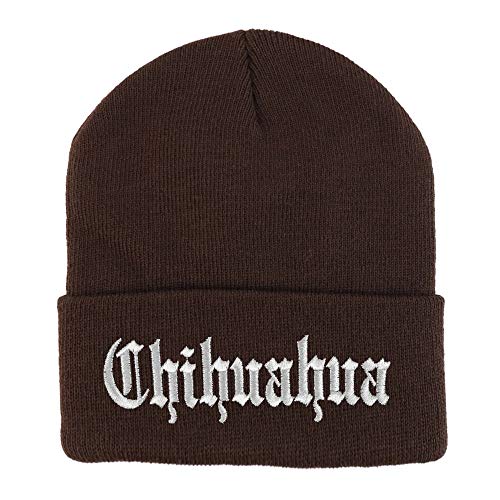 Trendy Apparel Shop Old English Chihuahua White Embroidered Acrylic Knit Beanie Cap