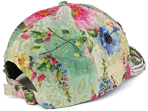 Trendy Apparel Shop Floral Print USA Cubic Stone Lightweight Structured Baseball Cap
