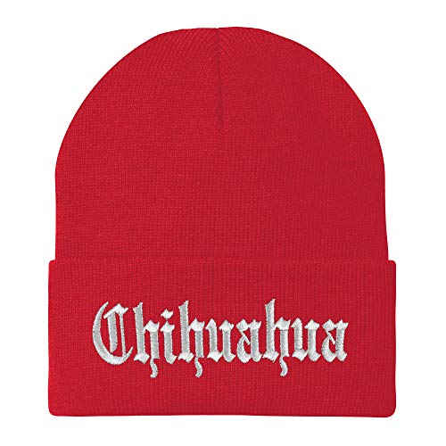 Trendy Apparel Shop Old English Chihuahua White Embroidered Acrylic Knit Beanie Cap