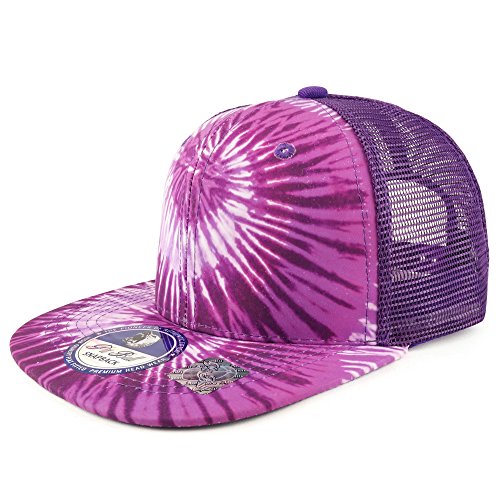 Trendy Apparel Shop Tie Dye Printed Mesh Back Flat Bill Snapback Cap