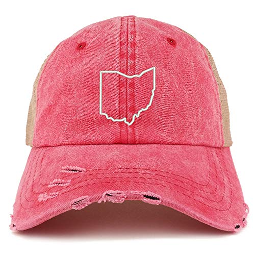 Trendy Apparel Shop Ohio State Outline Washed Front Mesh Back Frayed Bill Cap