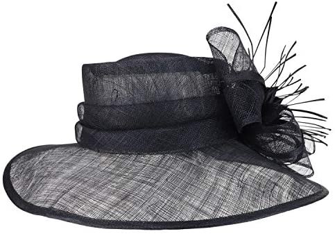 Trendy Apparel Shop Reverse Duck Feathers Flower Large Brim Fashion Sinamay Hat