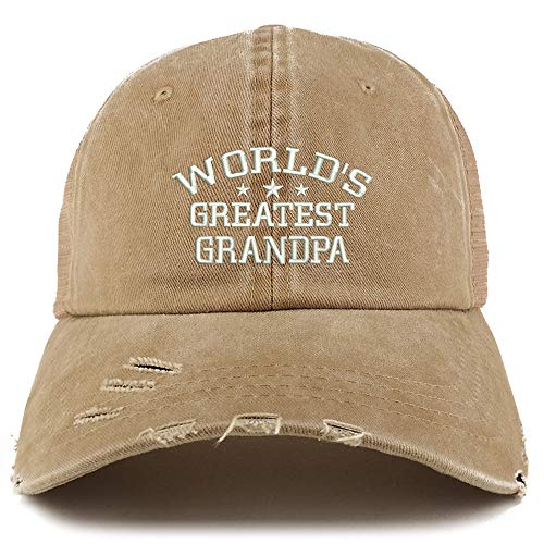 Trendy Apparel Shop World's Greatest Grandpa Washed Mesh Back Frayed Bill Cap