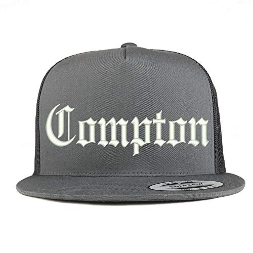 Trendy Apparel Shop Old English Font Compton City Embroidered 5 Panel Mesh Cap