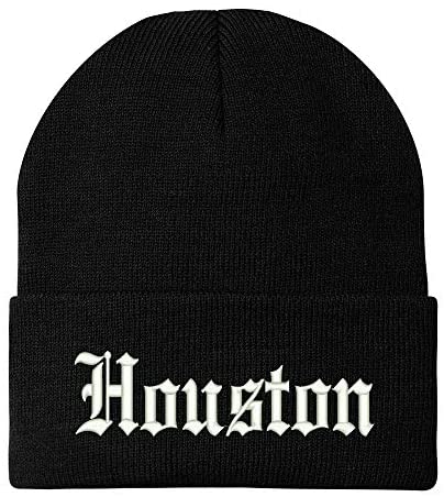 Trendy Apparel Shop Old English Font Houston City Embroidered Winter Long Cuff Beanie