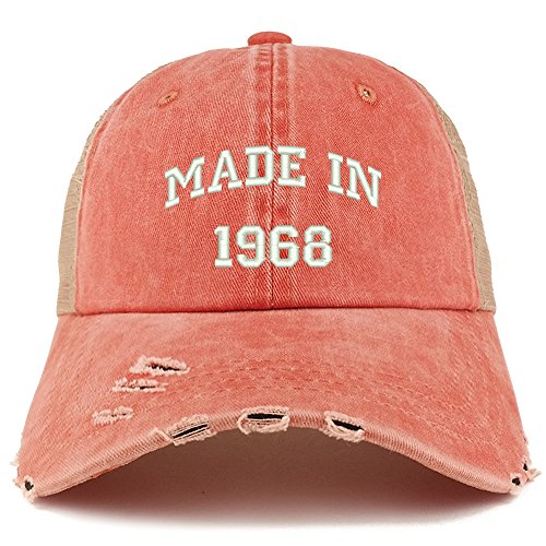 Trendy Apparel Shop Made in 1968 Text 51st Birthday Embroider Frayed Mesh Cap