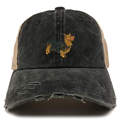 Trendy Apparel Shop Australian Terrier Dog Embroidered Frayed Bill Trucker Mesh Back Cap