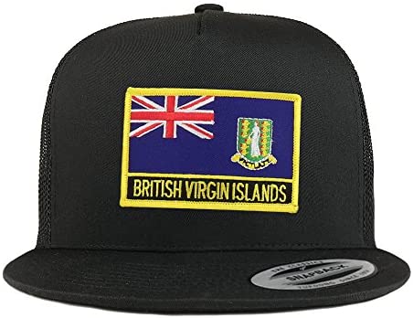 Trendy Apparel Shop British Virgin Islands Flag 5 Panel Flatbill Trucker Mesh Cap