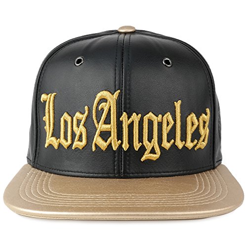 Trendy Apparel Shop Los Angeles 3D Embroidered PU Leather Style Flatbill Snapback Cap
