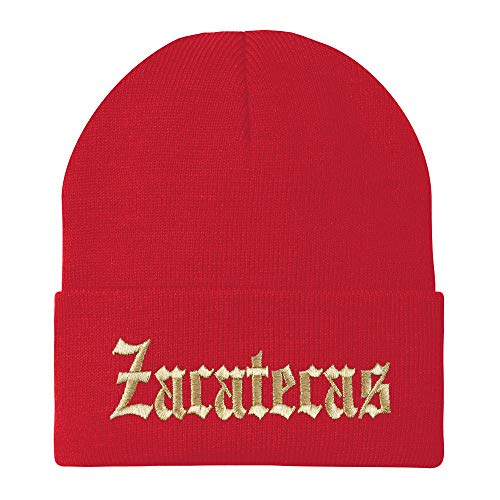 Trendy Apparel Shop Old English Zacatecas Gold Embroidered Acrylic Knit Beanie Cap