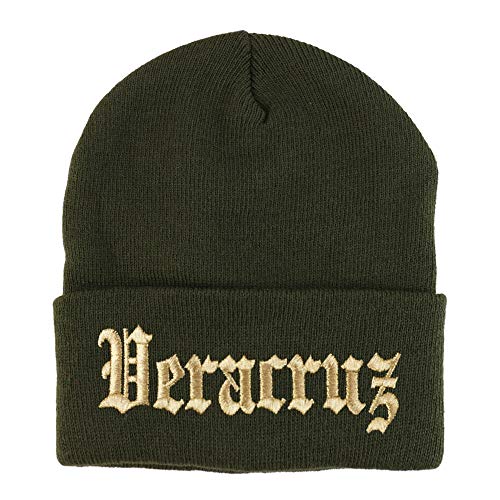 Trendy Apparel Shop Old English Veracruz Gold Embroidered Acrylic Knit Beanie Cap