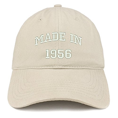 Trendy Apparel Shop Made in 1956 Text Embroidered 65th Birthday Brushed Cotton Cap
