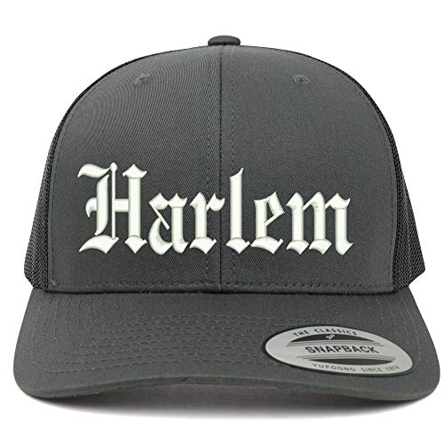 Trendy Apparel Shop Old English Font Harlem City Embroidered 6 Panel Mesh Cap